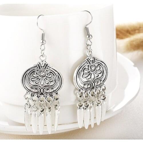 Fashion 2020 new Bohemian ethnic style earrings ancient silver Lotus tassel earrings wholesale Womens jewelry