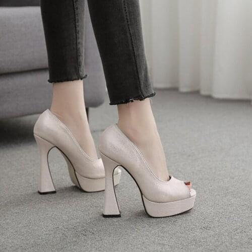 Fashion Women High Heels Shoes Office Pumps Peep Toe Pumps Shoes Wedding Party Sexy 13.5cm 2020 New Arrivals Ladies Spring Pumps