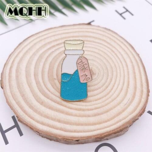 Cartoon Fun Blue Wishing Bottle Water Cup Enamel Brooch Alloy Badge Denim Clothes Bag Pin Cute Cartoon Accessories Jewelry Gift