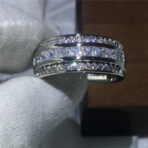Classic Male Ring 3mm 5A Zircon stone AAA Cz Party Engagement wedding band ring for Men White gold filled Jewelry