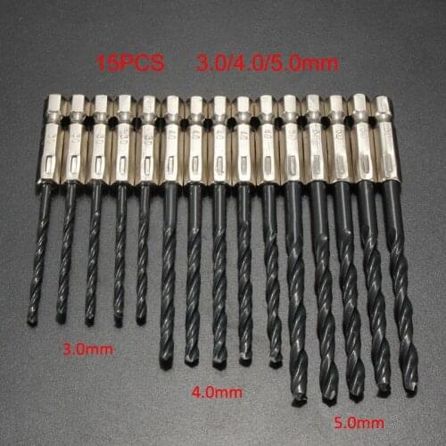 15pcs/set HSS Titanium Coated Drill Bits Set Quick Change 1/4" Hex Shank 3.0-5.0mm