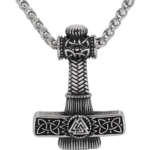 Nordic Stainless Steel Mjolnir Valknut Valknut Viking Necklace With Valknut Gift Bag