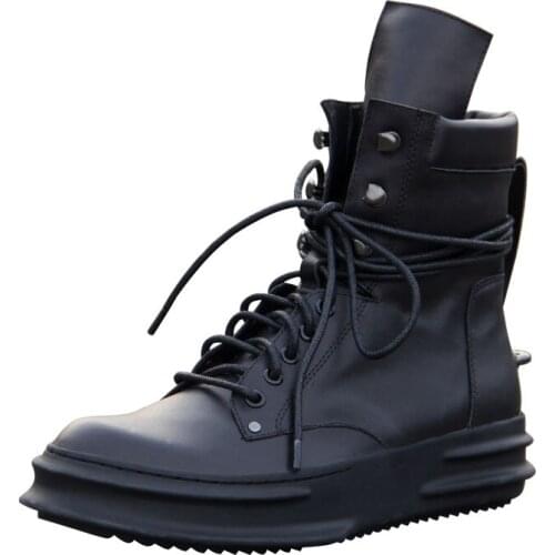 FR.LANCELOT Genuine Leather Personalized High Top Military Thick Sole Martin Boots Handmade New Leather Boots