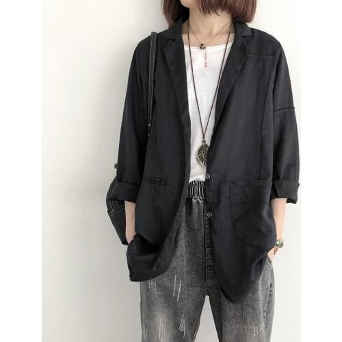 Loose cotton linen suit jacket female casual slim shirt Female Work Office Lady solid color Business cotton ladies blazer