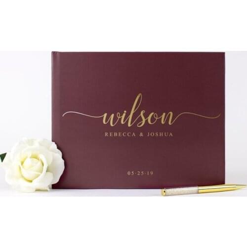 Custom Gold Foil Burgundy wedding Guestbook Journal book, bridal shower guest book ideas instant photo albums book photobooth