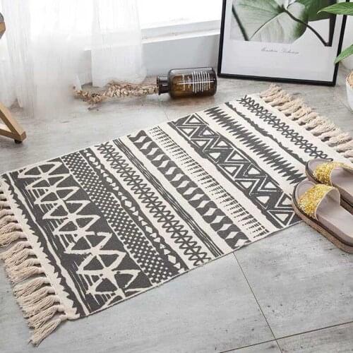 Geometric Cotton Linen Woven Carpet Non-slip Welcome Entrance Doormat Bohemia Style Kitchen Area Rugs Women Shawl Manta