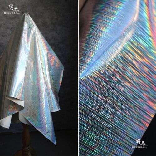 Iridescent Reflective PU Leather Silver Meteor Shower DIY Patchwork Bags Bows Coat Clothes Stage Decor COSplay Designer Fabric