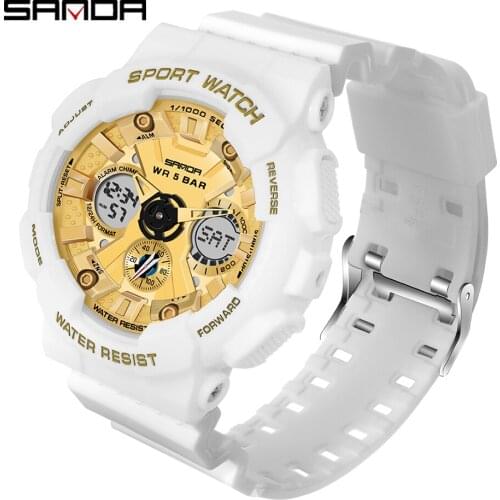 Sanda Mens Quartz Watches 2021Military Fashion Waterproof Analog Clock Ms LED Sports Alarm Wristwatch relojes digitales hombre