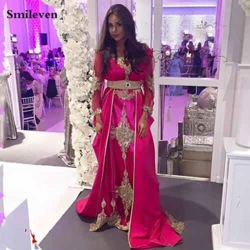 Smileven Pakistan Formal Evening Dresses Long Sleeve Caftan Evening Party Gowns Plus Size Lace Appliqyes Outfit 2020
