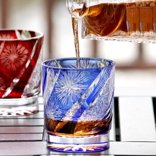 Japanese Cut Glass Edo Kiriko Old Fashioned Glasses Fireworks Style Crystal Whiskey cup with Gift Box