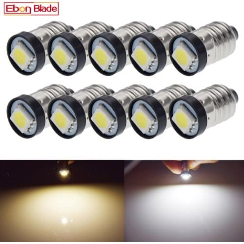 10Pcs 6V 6 Volt E10 1447 LED 5050 1 SMD Screw Led Bulb Light Lamp Torch Bike Bicycle Light White 6000K Warm White Negative Earth