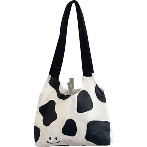 Torebka Damska Spring New Cow Pattern Printed Shoulder Bag Casual Canvas Bag Womens Large-capacity Luxury Handbag