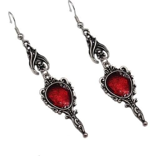 Vintage Vampire Bat Magic Mirror Drop Earrings Gothic Punk Dangling Jewelry Gift 62KE