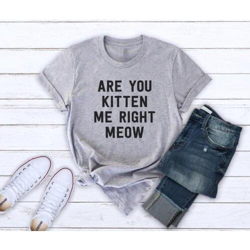 Are you kitten me right now meow letter printed T-shirt cat mom Tshirt women 100% Cotton top Tees Drop Shipping harajuku