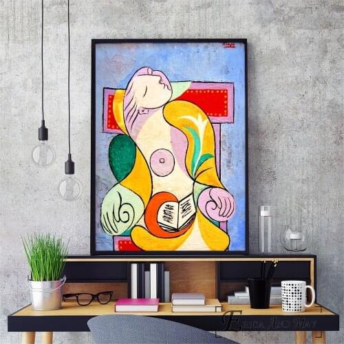 Woman Read Picasso In The Chair Vintage Poster Prints Oil Painting On Canvas Wall Art Murals Pictures For Living Room Decoration