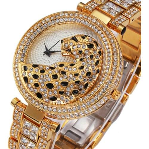 MISSFOX Women Quartz Watch Fashion Bling Casual Ladies Watch Female Quartz Gold Watch Crystal Diamond Leopard For Women Clock