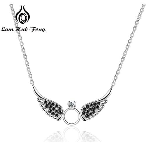 925 Sterling Silver Angel Wings Pendant Necklace with Cubic Zirconia Circle Women Chain Necklace Accessories Gift (Lam Hub Fong)