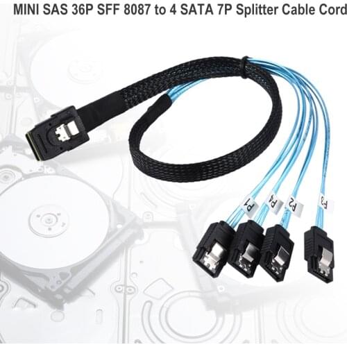 0.5m/1m Mini SAS SFF-8087 36-Pin Male to 4 SATA 7-Pin Female Forward Breakout Cable Hard Drive Splitter Cable Cord Line Computer
