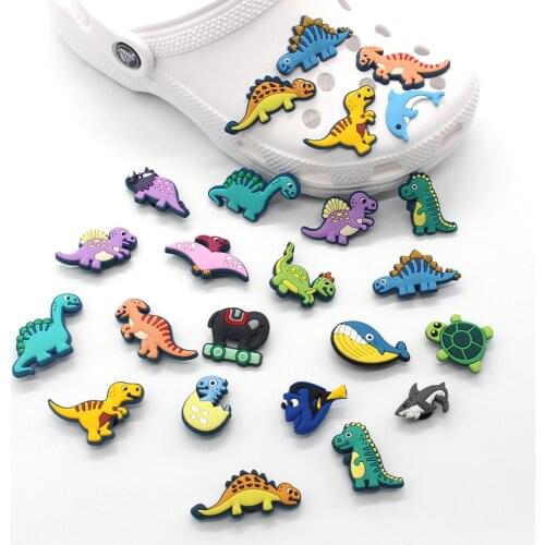 1pc Cartoon Dinosaur Animal Shoe Charms Buckle For Clogs Garden Sandals Croc jibz Shoe Ornament Accessorie Kid Party X-mas Gift