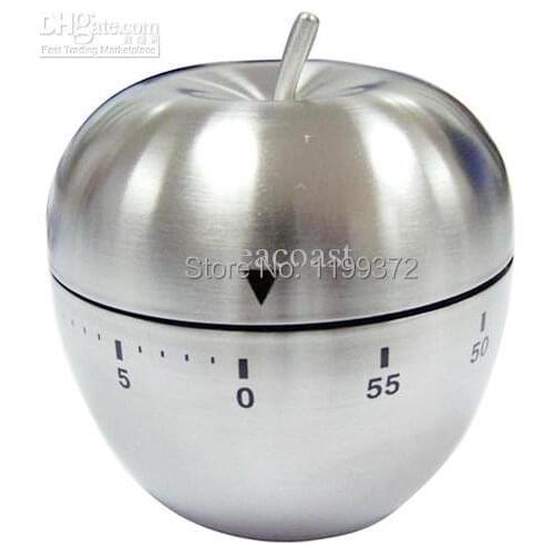 100 pcs/lot Kitchen Cooking Counter Countdown 60 Minute Mechanical Alarm Apple-Shaped Timer Stainless Steel #2347