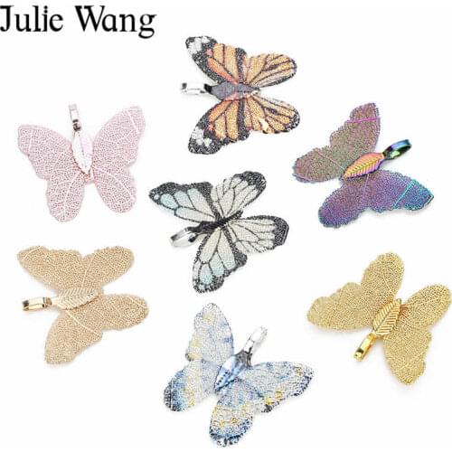 Julie Wang 2pcs Natural Leaf Plated Copper Pendants Butterfly Charms Necklace Earrings Bracelet Finding Jewelry Making Accessory