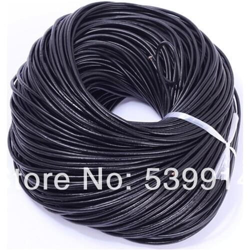 3mm Length Black Round Real Leather Jewelry Cord 90M/ROLL