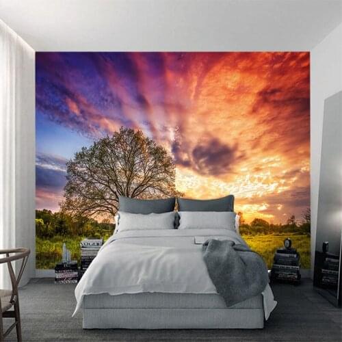 Custom any size 3D wall mural wallpapers Modern fashion Sunset, Big tree, Grassland Wallpaper Wall Sticker YBZ079