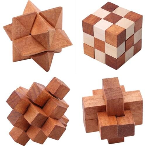 6 Pcs/Set Early Educational Toys New Design Kong Ming Lock 3D Wooden Interlocking Puzzles Game