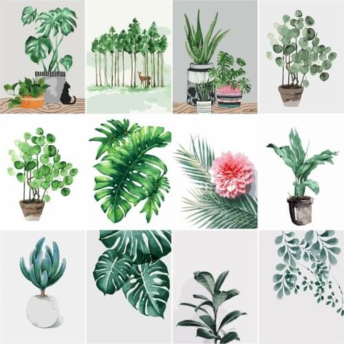 Full Diamond Garden Decoration DIY 5D Diamond Painting Green Plant Flower Potted Diamond Mosaic Embroidery Cross Stitch Home Dec