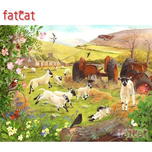 FATCAT Farm lamb animals 5d diy diamond painting cross stitch full square round drill diamond embroidery sale decoration AE3101