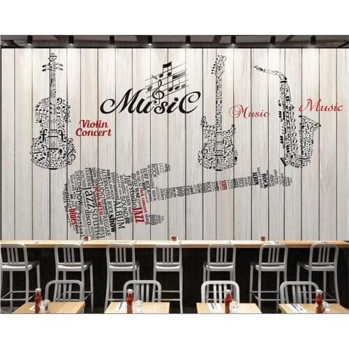 Beibehang Custom size music fashion trend 3Dwallpaper wood board graffiti guitar bar KTV mural background wall behang wallpaper