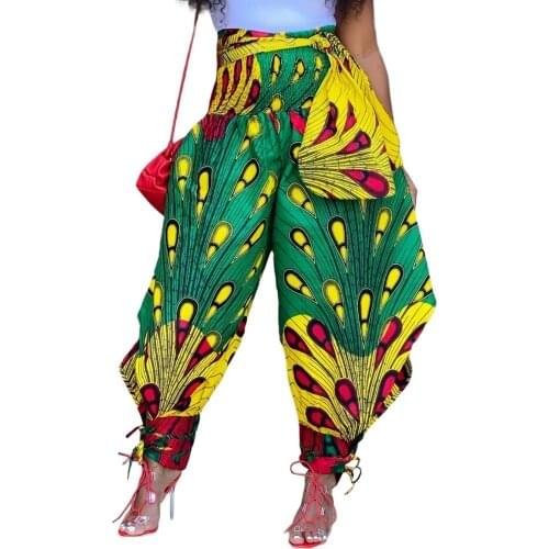 Polyester African Ladies Clothes Dashiki Print Trousers Elastic Waist Ankara Fashion High Harem Pant African Pants For Women