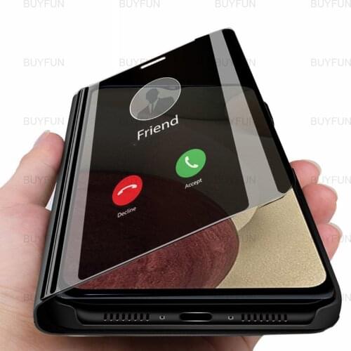 Case smart mirror flip phone cases for samsung galaxy a12 6.5 inch magnetic stand cover for samsung a12 a 12 shockproof shell