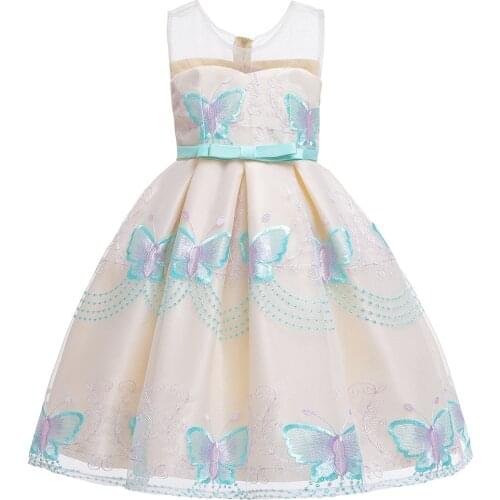 2021 Childrens Breast-smudged Dress Butterfly Mesh Embroidered Princess Wedding Dress Stage Piano Performance Dressgirl Dress