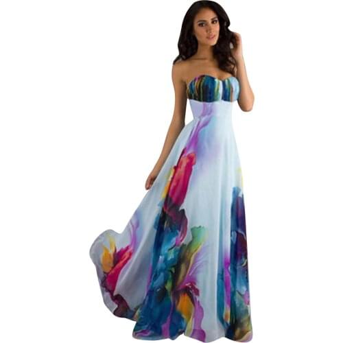 40# Sleeveless Maxi Dresses Women Party Club Holiday Sexy Wrapped Strapless Gathered Digital Printing Long Dress Платья Женские