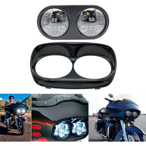 Twin Headlight Motorcycle Double Dual Lamp Motocross Streetbike for Harley Road Glide Headlamps 5.75 Inch Led Headlamps Black