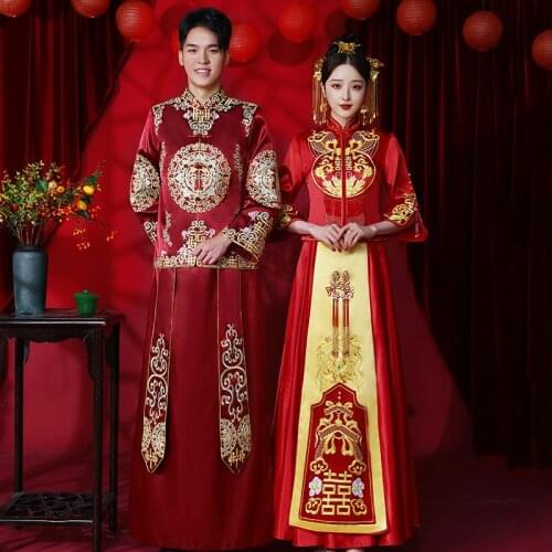 FZSLCYIYI High Quality Embroidery Long Bride Marry Qipao Chinese Bride Dress Wedding Dress Retro Dress Chinese Cheongsam Dress
