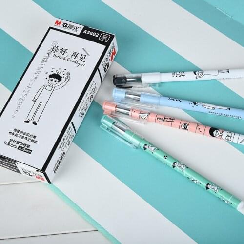 12pcs / lot kawaii Hello Goodbye Gel Pen 0.38mm Needle Head Test Pen Creative Pen Pen material escolar stationary school-supplie