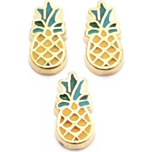 Hot selling 10pcs/lot golden Pineapple Floating Charms Fit Living Glass Floating Lockets Bracelet DIY Charms Jewelry Accessory