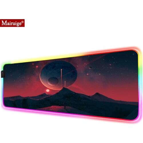 Space Planet Sky Stars Mountain Landscape LED Mousepad RGB Glow Geme XXL Mouse Pad 900x400mmGamer Desk Mat for Laptop Table Pads