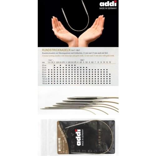 Addi 105-7Circular knitting needle 20cm 30cm 40cm 60cm 80cm 120cm Rundstricknadel , Silberspitzen m Goldseil, nickelfrei