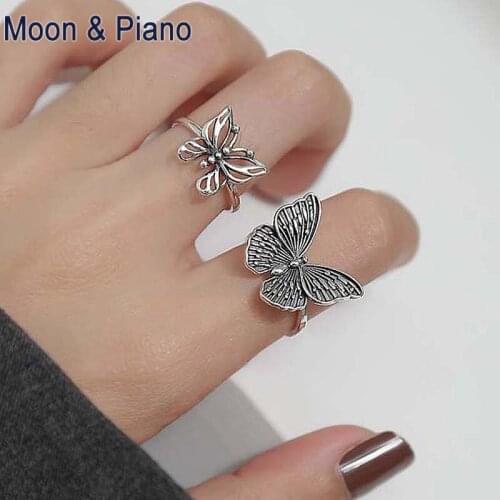Fashion Women Ring 925 Sterling Silver Sweet Retro Butterfly Pattern Rings Ladies Dating Pie Jewelry Trendy Elegant Woman Gift