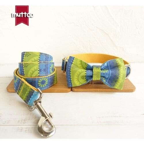 MUTTCO Bow tie pet dog collar leash necklace for puppy gift THE FOLK BLUE butterfly knot Metal buckle adjustable 5 sizes UDC024