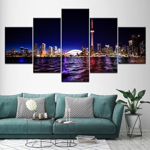 Living Room Wall Art Pictures 5 Pieces Downtown Toronto City Poster Canvas Painting Frames Modular Printed Cuadros Decoration