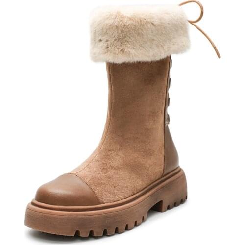 2020 New Snow Boots Thick-Soled Women Martin Boots Cold Winter New Fashion Plush Casual Warm High-Top Boots Womens Shoes Khaki