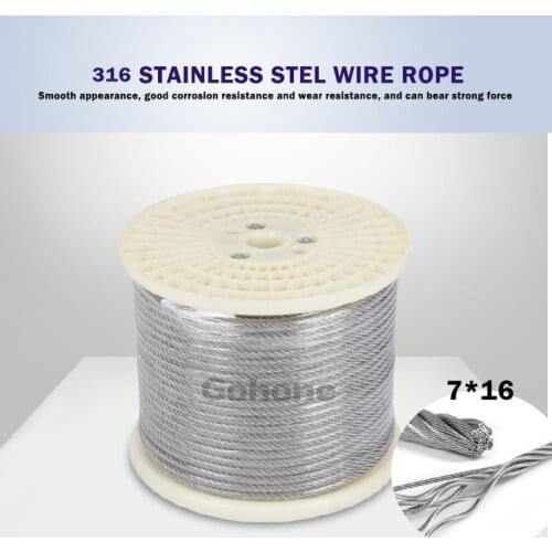 New 316 Stainless Steel Wire Rope Soft Fishing Lifting Cable 7*19 Clothesline 2mm 3mm 4mm 5m Diameter