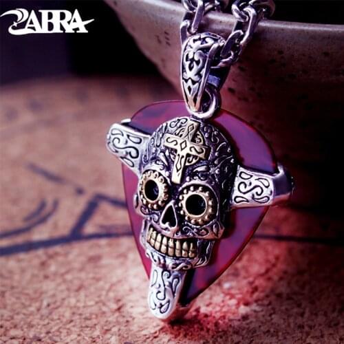 ZABRA 925 Sterling Silver Skull Pendant Red Removable Piece Men Women Copper Biker Party Trendy Halloween Personality Jewelry