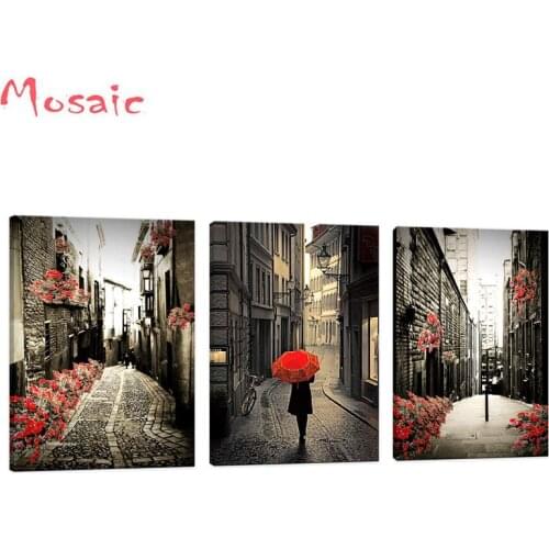 Full Square/Round Drill 5D DIY Diamond Painting European Black and White Architecture Street View Red Flower Diamond Embroidery