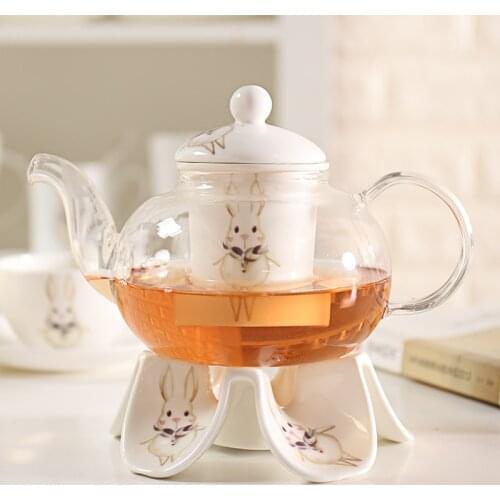 Durable Heat-Resisting Glass Crystal Teapot Coffee Water Scented Tea Warmer Candle Heater Ceramic Base