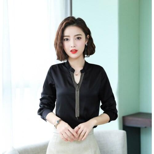Spring Women Shirt Top Office Ladies Loose Plus Size Long Sleeve Blouse Female Thin V Collar Casual Fashion Shirts Clothes H9151